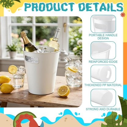 meekoo 32 Pack White Ice Buckets for Parties, 3l Plastic Beverage Bucket with Handle, Large Drink Tub Cooler for Champagne, Wine, Beer, and Soda, Beverage Tubs for Wedding, Bar, Table Display