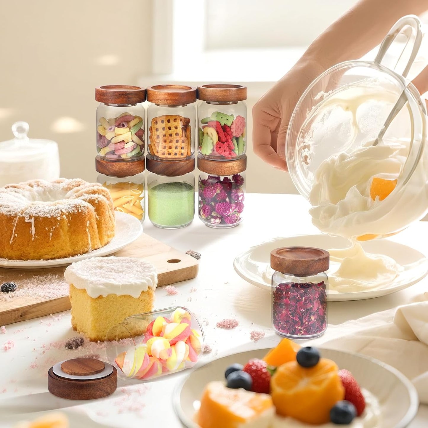 Small Glass Jars with Airtight Lids Round Spice Jar Kitchen Storage Jars Seasoning Containers Bottle Glass Food Storage Canisters Jars for Coffee Cookie Liquid Pantry Organizers