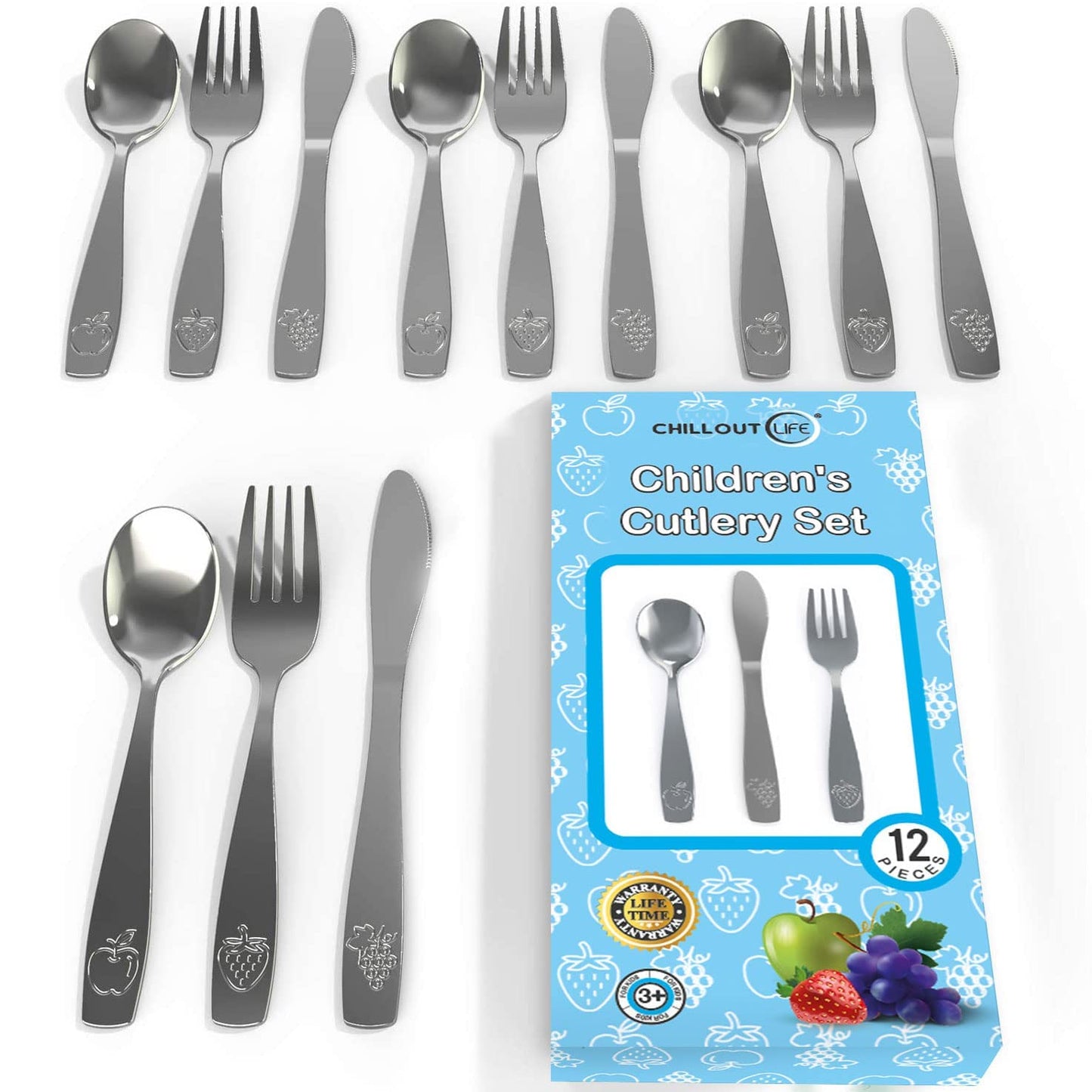 12 Piece Stainless Steel Kids Silverware Set - Child and Toddler Safe Flatware - Kids Utensil Set - Metal Kids Cutlery Set Includes 4 Small Kids Spoons, 4 Forks & 4 Knives - UV Rainbow