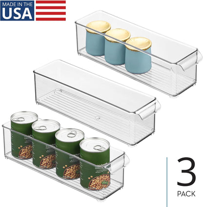 iDesign Stackable Fridge or Freezer Storage Bin with Front Handle, Set of 6, Clear, Made in the USA