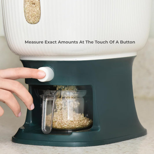 Rice Dispenser for Countertops – Seal 20 Lbs. of Food in Your Small, Strong, Light Rice & Cereal Dispenser – Brush & Measuring Cup Included – White-Green – Home & Kitchen Goods