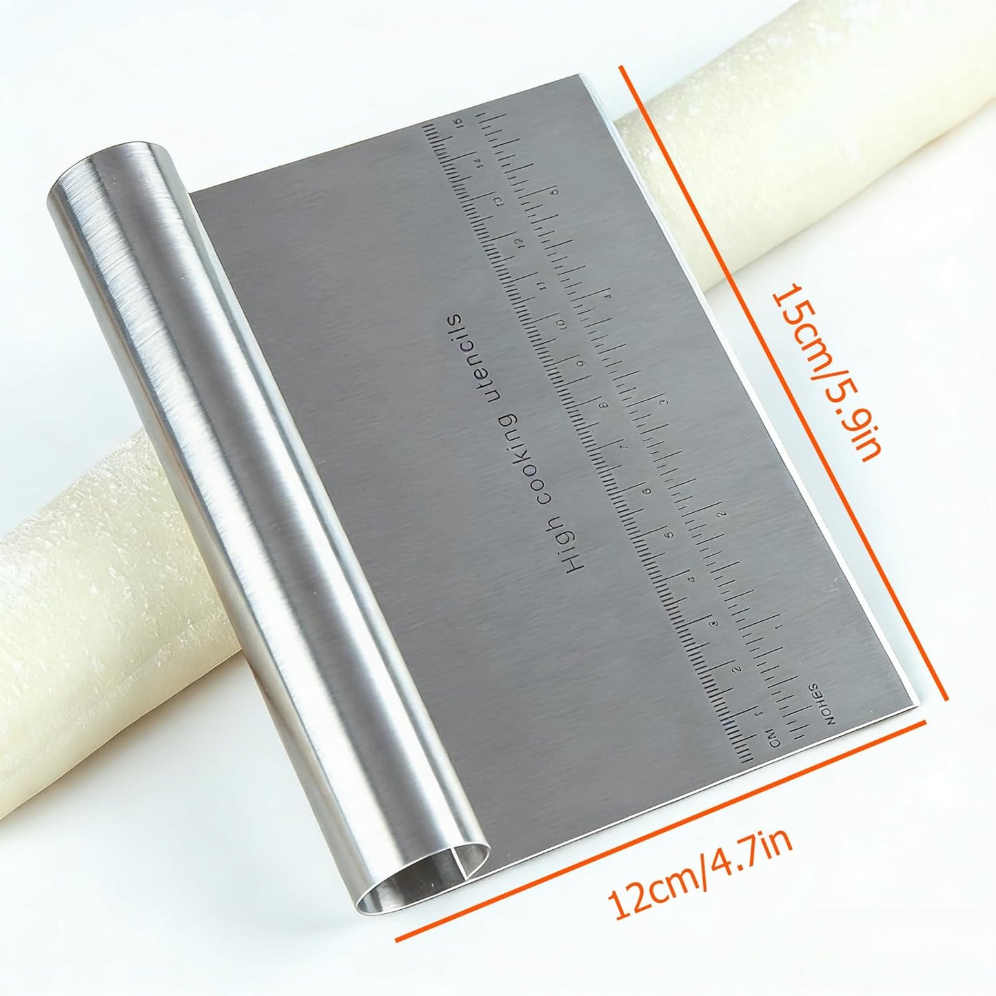 RUPOHIU Dough Scraper for Baking, Stainless Steel Bench Scraper with Measuring Scale - Pizza Cutter, Pastry Chopper for Bread, Cake and Dough, Food Scraper Tool