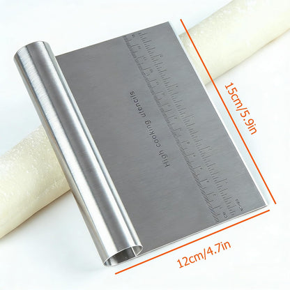 RUPOHIU Dough Scraper for Baking, Stainless Steel Bench Scraper with Measuring Scale - Pizza Cutter, Pastry Chopper for Bread, Cake and Dough, Food Scraper Tool