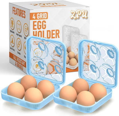 ZPU Egg Holder Camping, 1Pcs 4 Grid Egg Container, Plastic Egg Carrier for Camping Picnic Travel Outdoor Refrigerator Kitchen, Clear White