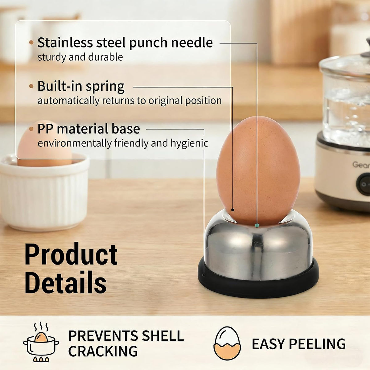 Egg Piercer, Egg Punch Tool Stainless Steel Needle with Anti-Slip Base