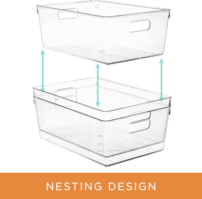 Sorbus Clear Square Fridge Bins- Thick Sturdy Plastic Refrigerator Pantry Organizer- Versatile Non-Slip Stackable Cabinet Organization- Bath, Makeup, Food Snack Packet Organizer - 3 Pack