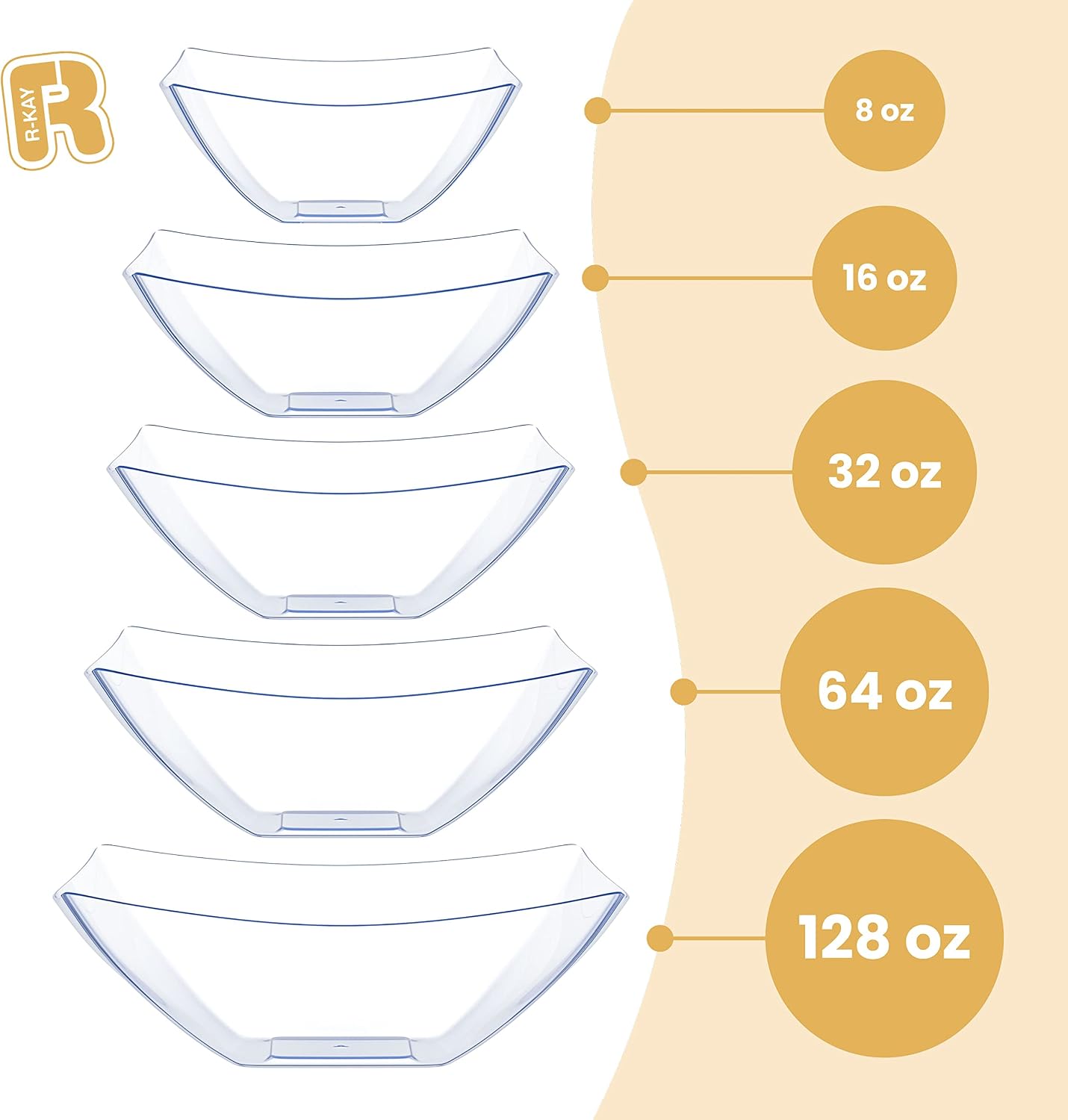 R-kay 6 Pack Square Plastic Serving Bowls - Clear Plastic bowls 16 Oz - Disposable Serving Bowls Heavy Duty For Weddings Catering And Birthday parties