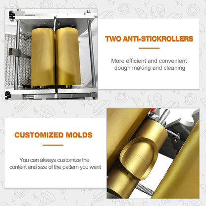 Electric Tortilla Maker with 2 Molds(4in/6in), Automatic Corn Tortilla Making Machine with Adjustable Customize Thickness (1.5-5mm), Non-Stick Coating, Chapatti Machine for Pita Tortilla Pizza (Gold)
