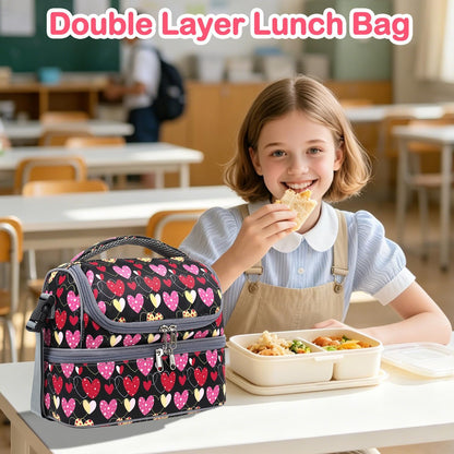 FlowFly Kids Double Decker Cooler Insulated Lunch Bag Large Tote for Boys, Girls, Men, Women, With Adjustable Strap, Unicorn