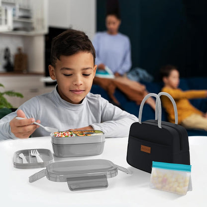 JBGOYON® Bento Lunch Box with Bag - All-in-One Stackable Lunch Containers with 3 Layers for Adults & Kids, 1900 ML Modern Bento-Style Design, Built-in Utensil Set, Lunch Bag (Purple)