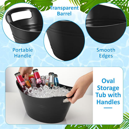 Norme 48 Pcs Plastic Ice Buckets for Parties Bulk 4.5L Oval Black Storage Tub with Handles Wine Beer Champagne Bottle Drink Cooler Tub for Christmas Holiday Home Parties Beverage Storage Basket Gift