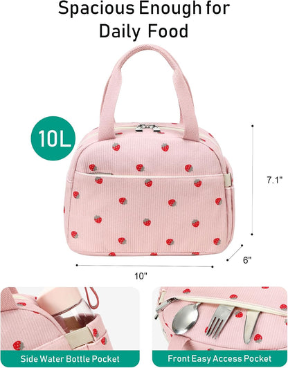 Lunch Box Lunch Bag Insulated Lunchbox Cute Reusable Lunch Tote bags for School Work Picnic for Kids Girls Women (Pink Bowknot)