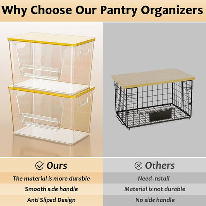 Delamu 2 Set Pantry Organizers and Storage, Trash Bag Holder Under Sink Organizer for 4-13 Gal Bags, Trash Bag Dispenser with Bamboo Top for Onion, Potato, Garlic, Clear (11-7/32"L*7" W*7-1/8"H)