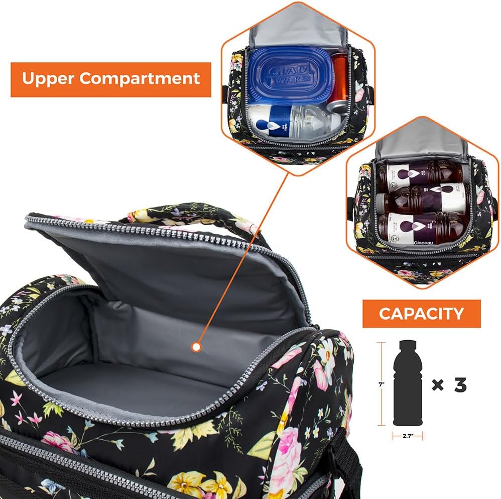 opux Insulated Lunch Bag for Men Women, Double Decker Leakproof Lunch Box Cooler Tote with Shoulder Strap, Large Lunchbox for Work School Travel Meal Prep, Adults Kids Boys Girls, Green, 16 Cans