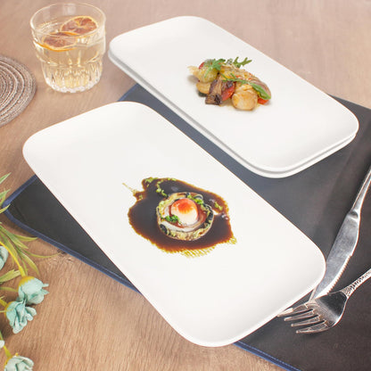 Porcelain Plate Set Large Serving Tray Set of 4, Reusable Serving Platters for Party Food, Cookie, Appetizer, Charcuterie, Snack, Dessert Display,Stackable Kitchen Dish 14.4 INCH