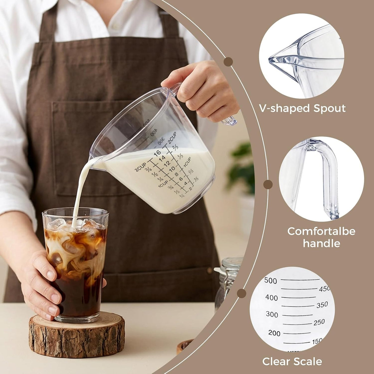 2Pcs 2 Cup Plastic Measuring Cup,Plastic Liquid Measuring Cups for Baking,Cooking,Mixing