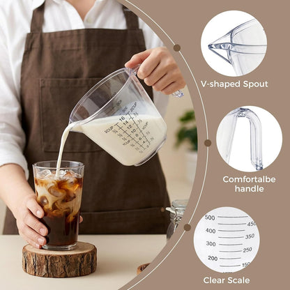 2Pcs 2 Cup Plastic Measuring Cup,Plastic Liquid Measuring Cups for Baking,Cooking,Mixing
