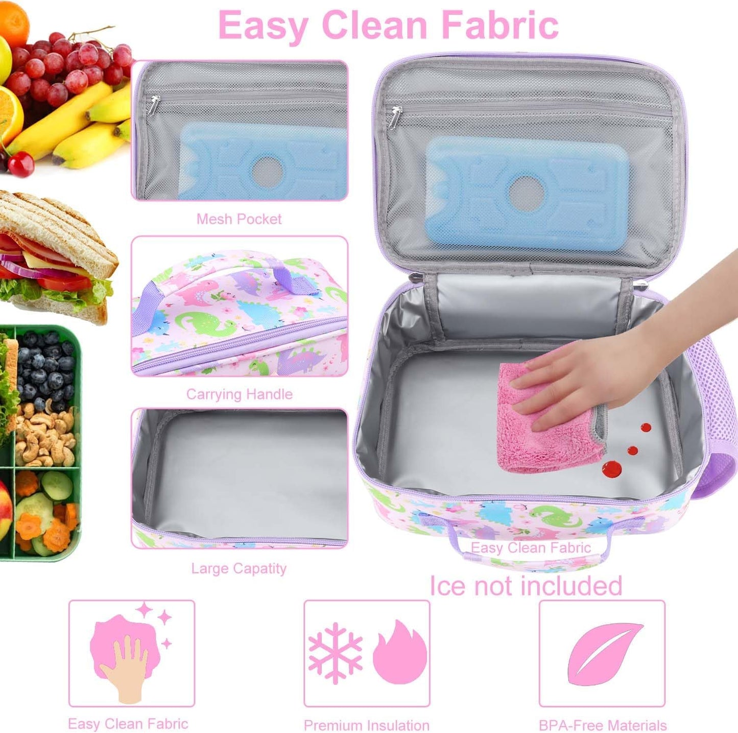 RHCPFOVR Kids Lunch Bag - Insulated Lunch Box for Boys Girls,Washable Lunch Bag and Reusable Toddler Leak-proof Lunchbox for School and Daycare - Colors A