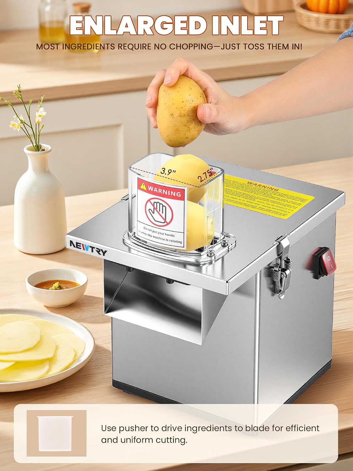 NEWTRY 4-in-1 Commercial Vegetable Processor, 200W Slicer Dicer Shredder