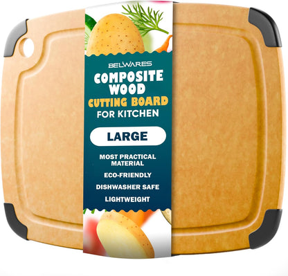 Dishwasher Safe Cutting Boards for Kitchen - Set of 2 Large Composite Wood Cutting Boards with Juice Groove, Non-Slip Feet & Lightweight Eco-Friendly Design 14.5" x 11" and 11.7" x 9.3"