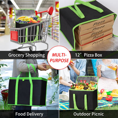 Insulated Food Delivery Bag, XXXL Insulated Reusable Grocery Cooler/Hot Bags, Tote Bag for Shopping/Travel/Doordash, Catering Bag Doordash 22x14x13, Black, 1-Pack