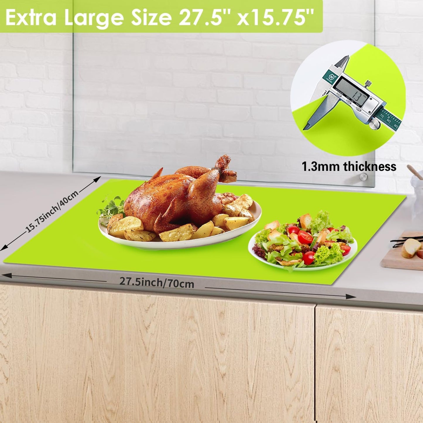 Extra Large Dark Green Countertop Mat - Silicone Table Kitchen Desk Mat - Non-Slip & Heat Resistant - Dinner Placemat Pastry Dough Rolling Mat - Colors A