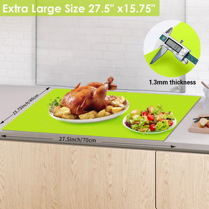 Extra Large Dark Green Countertop Mat - Silicone Table Kitchen Desk Mat - Non-Slip & Heat Resistant - Dinner Placemat Pastry Dough Rolling Mat - Colors A