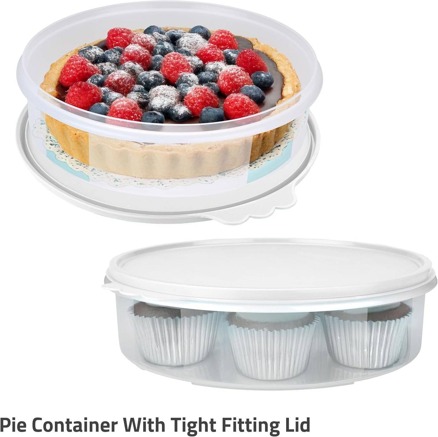 SIGNORA WARE Pie Carrier with Lid – 2-Piece Multipurpose Cupcake Carrier Pie Carrier for 2 Pies – 11 Inch Plastic Round Cake Holder with Lid – Semi-Transparent Airtight Pie Carriers for Transport