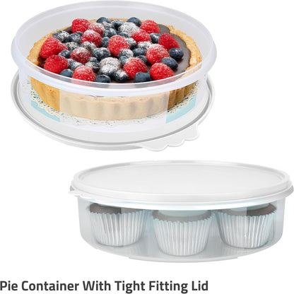 SIGNORA WARE Pie Carrier with Lid – 2-Piece Multipurpose Cupcake Carrier Pie Carrier for 2 Pies – 11 Inch Plastic Round Cake Holder with Lid – Semi-Transparent Airtight Pie Carriers for Transport