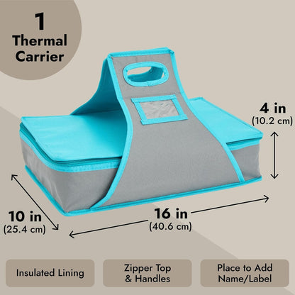 Insulated Round Thermal Casserole Food Carrier for Lunch, Lasagna, Potluck, Picnics, Vacations - Teal and Grey