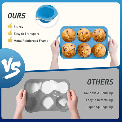 2 Packs 12 Cups Silicone Muffin Pan for Baking with Metal Reinforced Frame Regular Size Cupcake Pan Tray Egg Bites Silicone Cookie Molds Muffin Tin Tart Pans Sheet Set for Oven Dishwasher Safe