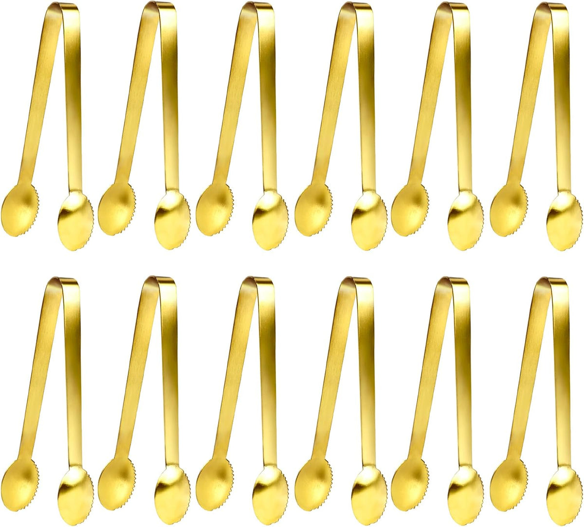 JCREN 12 Pcs Serving Tongs, Small Serving Utensils for Parties Catering Gold Tongs, Small Stainless Steel Mini Appetizer Tongs for Tea Party Coffee Bar, 4 Inches - Gold