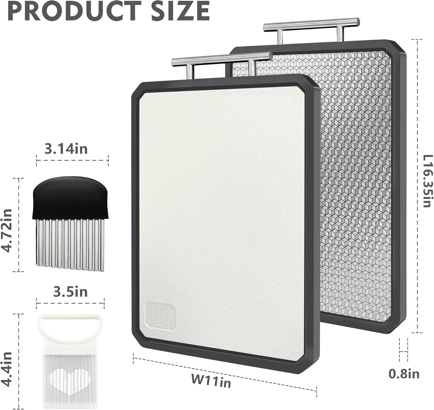 Titanium Cutting Boards for Kitchen, Scratch-Resistant Large Chopping Board with Juice Groove, Titanium and Wheat Straw PP, Includes Onion Holder & Crinkle Cutter