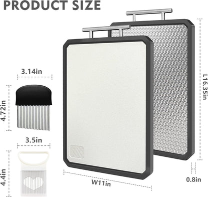 Titanium Cutting Boards for Kitchen, Scratch-Resistant Large Chopping Board with Juice Groove, Titanium and Wheat Straw PP, Includes Onion Holder & Crinkle Cutter