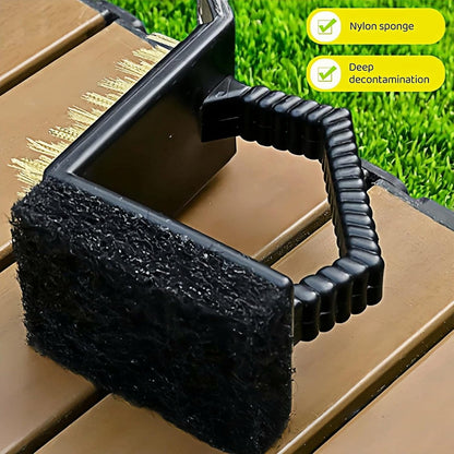3-in-1 Heavy Duty Grill Brush with Copper Bristles, Stainless Scraper & Sponge - Angled Triangle BBQ Cleaner Tool, Non-Slip Grip for Grill Grate (Black)