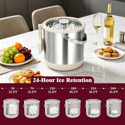 6.8L/7QT Insulated Ice Bucket with Lid & Scoop,Double-Wall Ice Bucket for Parties,Cocktail Bar(White)