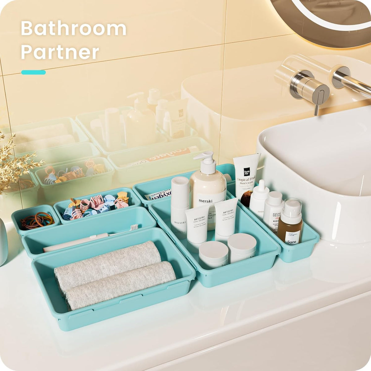 A-LuGei 【Military Grade】 Drawer Organizer,【𝟱𝗦𝗶𝘇𝗲】 Makeup organizer,【Holds 177 Items】 Bathroom Organizers and Storage,Organization and Storage,Desk Drawer Organizer for Vanity【Clear】