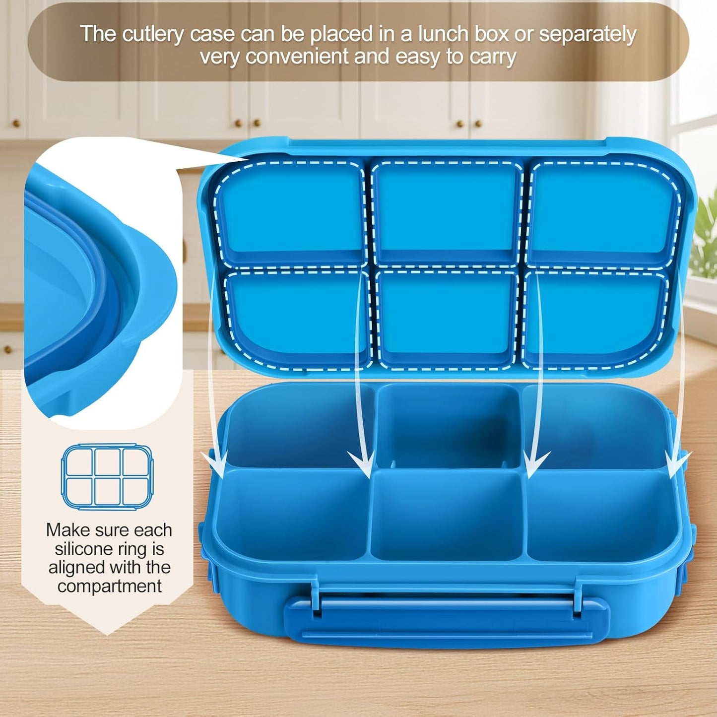 Amathley Lunch Box Kids Girls Boys,Bento Box Adult,Toddler Lunch Containers for School,Leakproof Snack Containers with 6 Compartments,Sauce Container,10 Food Picks and 4 Muffin Cups (Green)