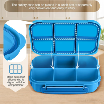 Amathley Lunch Box Kids Girls Boys,Bento Box Adult,Toddler Lunch Containers for School,Leakproof Snack Containers with 6 Compartments,Sauce Container,10 Food Picks and 4 Muffin Cups (Green)