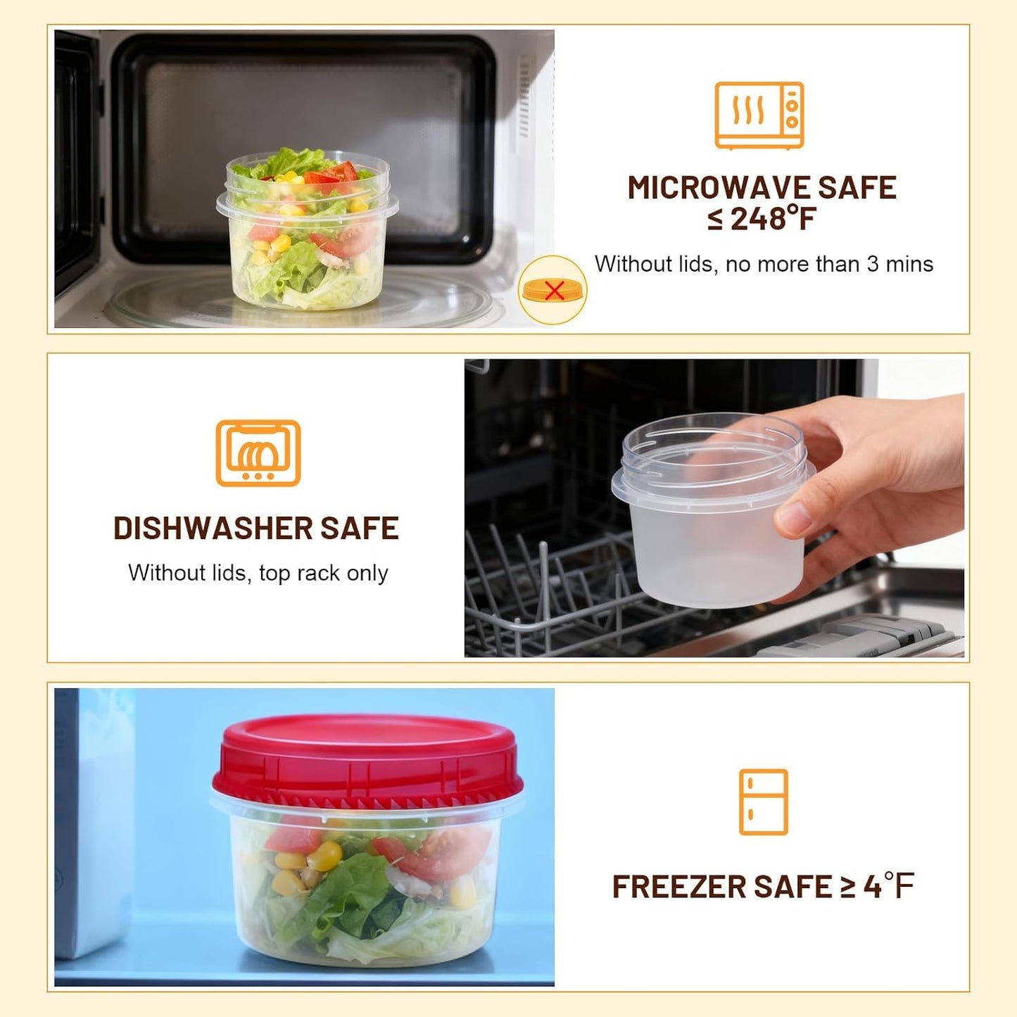 12 Pack Freezer Containers with Screw On Lids, 10oz Stackable Reusable Food Storage Container, Airtight Plastic Storage Containers with Twist Top Lids for Food Sauce Jello Soup