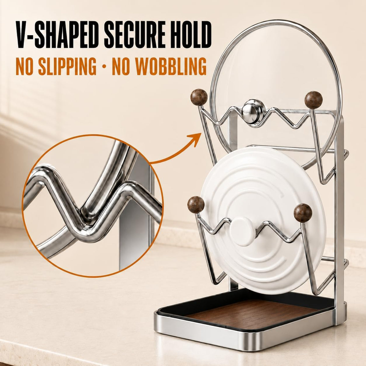 2-Tier Pot Lid Organizer and Cutting Board Holder for Kitchen Counter