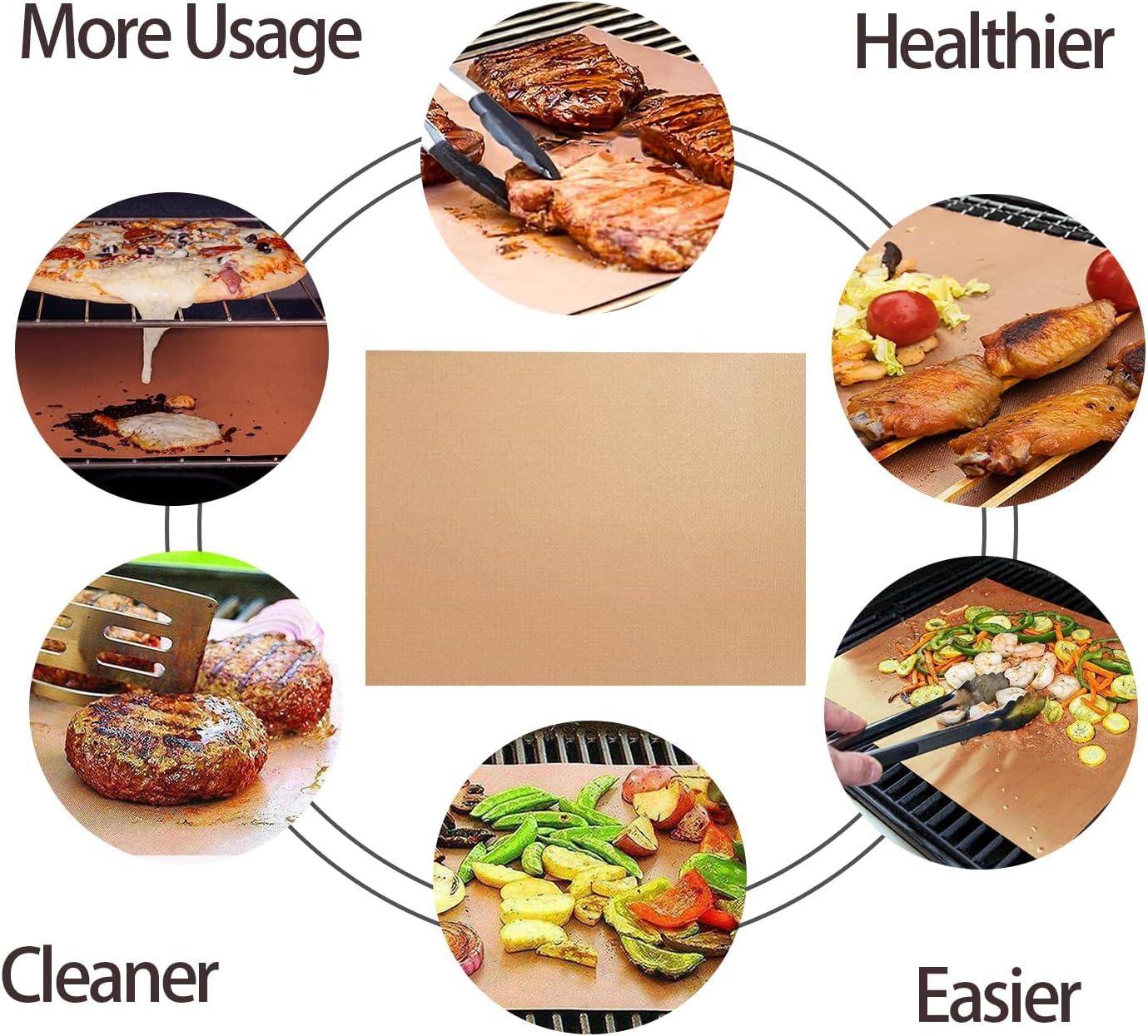 Grill Mat Set of 6-100% Non-Stick Reusable Mats for Gas, Charcoal or Electric Grills - Easy to Clean - 15.75 x 13-Inch, Black