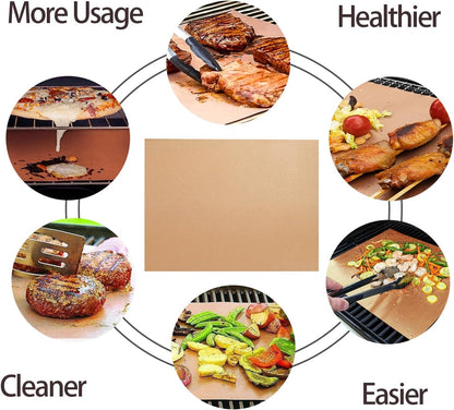 Grill Mat Set of 6-100% Non-Stick Reusable Mats for Gas, Charcoal or Electric Grills - Easy to Clean - 15.75 x 13-Inch, Black