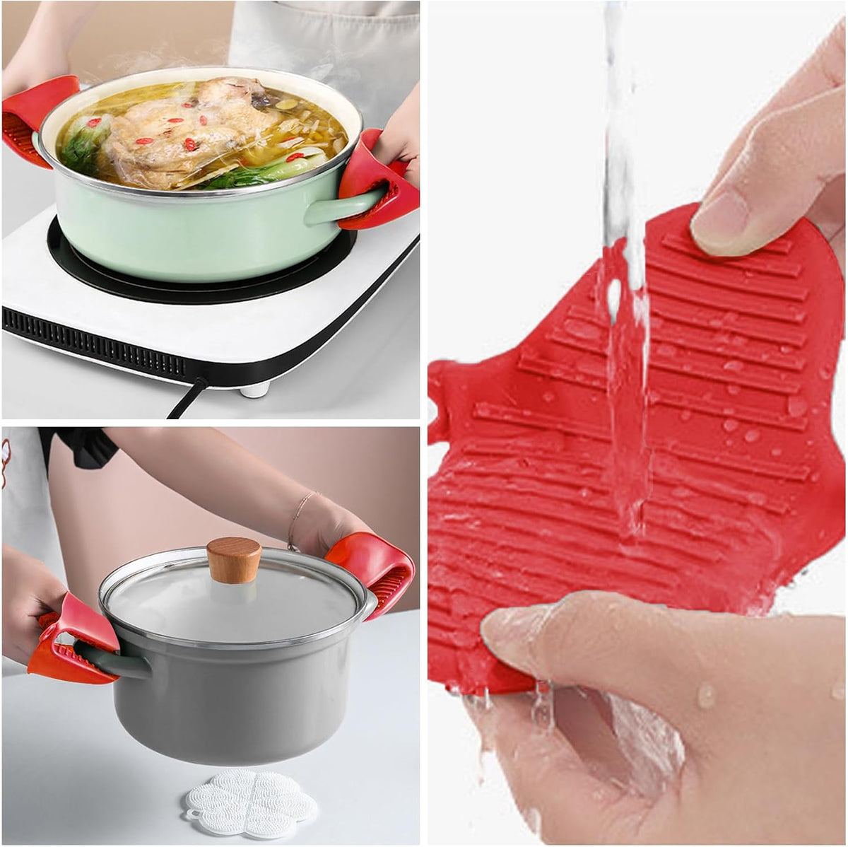 NEPAK 4 Pairs Silicone Cooking Pinch Grips Oven Mitts Potholder for Kitchen Cooking & Baking