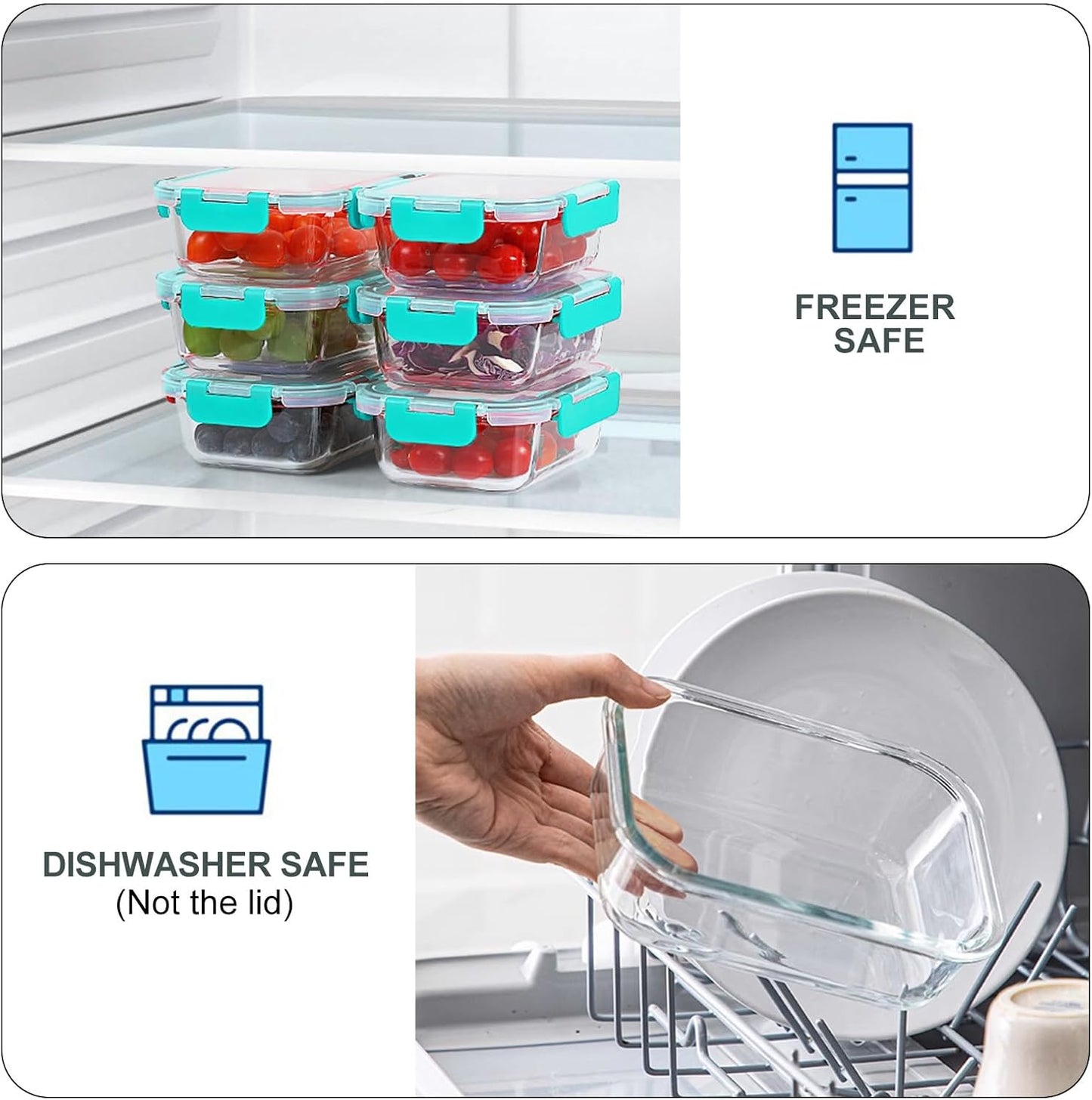 KOMUEE 10 Packs 22 oz Glass Meal Prep Containers, Glass Food Storage Containers with Lids, Airtight Lunch Boxes BPA Free, Microwave and Freezer Safe