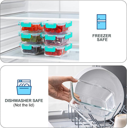KOMUEE 10 Packs 22 oz Glass Meal Prep Containers, Glass Food Storage Containers with Lids, Airtight Lunch Boxes BPA Free, Microwave and Freezer Safe