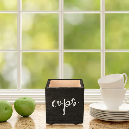 Yookeer 2 Pack Wooden Cup Dispenser - 3/5 oz Disposable Drink Holder for Bathroom, Kitchen, Wedding Farmhouse Party Decoration(Black)