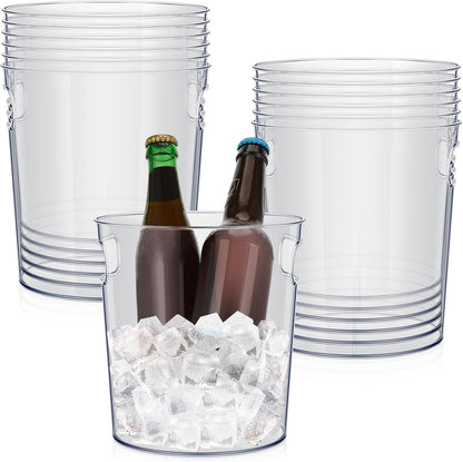 Tessco 12 Pcs Plastic Ice Buckets Bulk Clear Champagne Beer Bucket Cooler with Built in Handle Stackable Beverage Tubs Wine Chiller Bin for Party BBQ Bar Wedding Pool Outdoor Event(3.2L/3.3Quart)