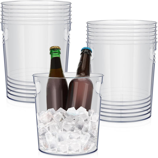 Tessco 12 Pcs Plastic Ice Buckets Bulk Clear Champagne Beer Bucket Cooler with Built in Handle Stackable Beverage Tubs Wine Chiller Bin for Party BBQ Bar Wedding Pool Outdoor Event(3.2L/3.3Quart)