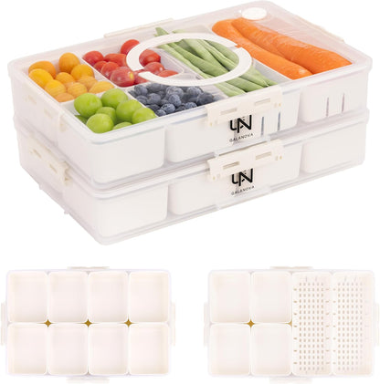 Snackle Box Container - 10 Compartments Including 2 XL, Dishwasher & Microwave Safe, Divided Serving Tray with Lid and Handle, BPA-Free, snack box (1 PCS, White, 1 Box with 2 XL Compartments)